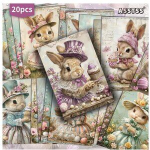 Retro Victorian Bunny Easter Cards Vintage Pinup Illustrations, Junk Journal